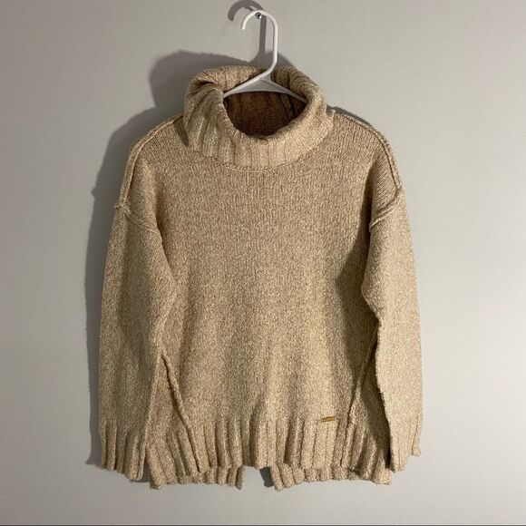 Michael Michael Kors Women’s Turtle Neck Thick Knit Sweater Oatmeal Color - Picture 1 of 8